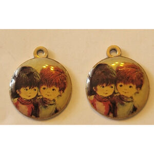 Fran Mar Moppet Kids Necklace Jewelry Set of‎ 2 Vintage Gold Tone Pendant 1971